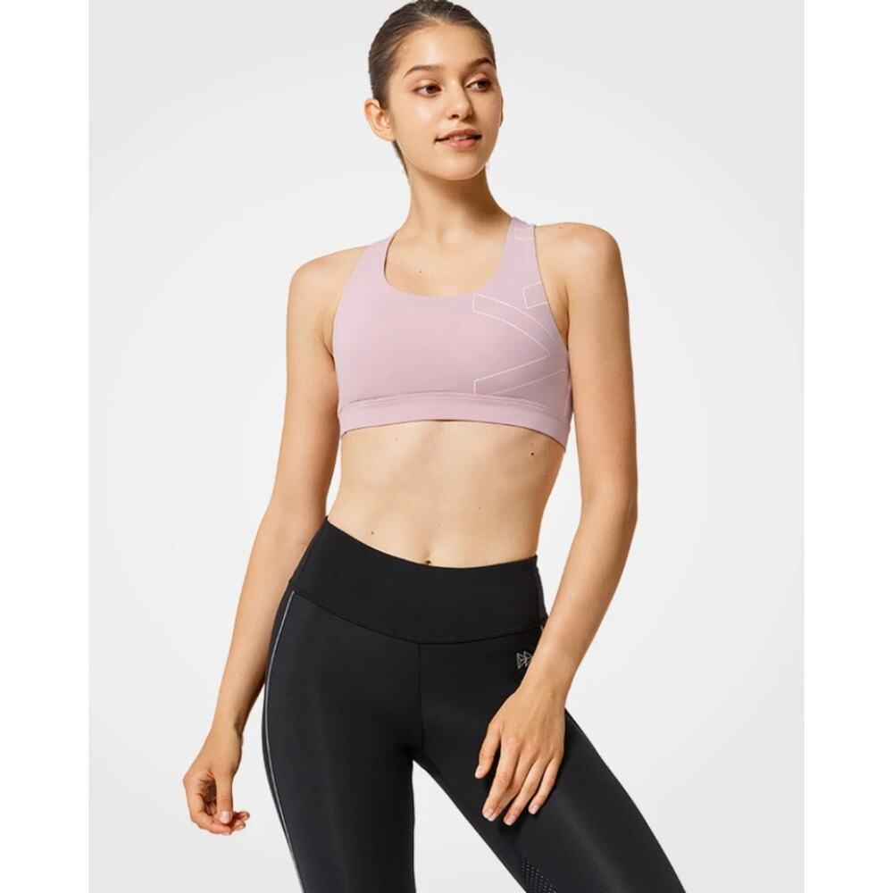 Yvette Women's Enfold Hollow Back Pink High Support Sports Bra Sz Large NWT